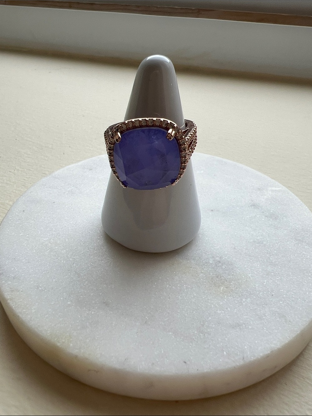 bp Rose Gold-Tone Ring with Lavender Cushion Stone